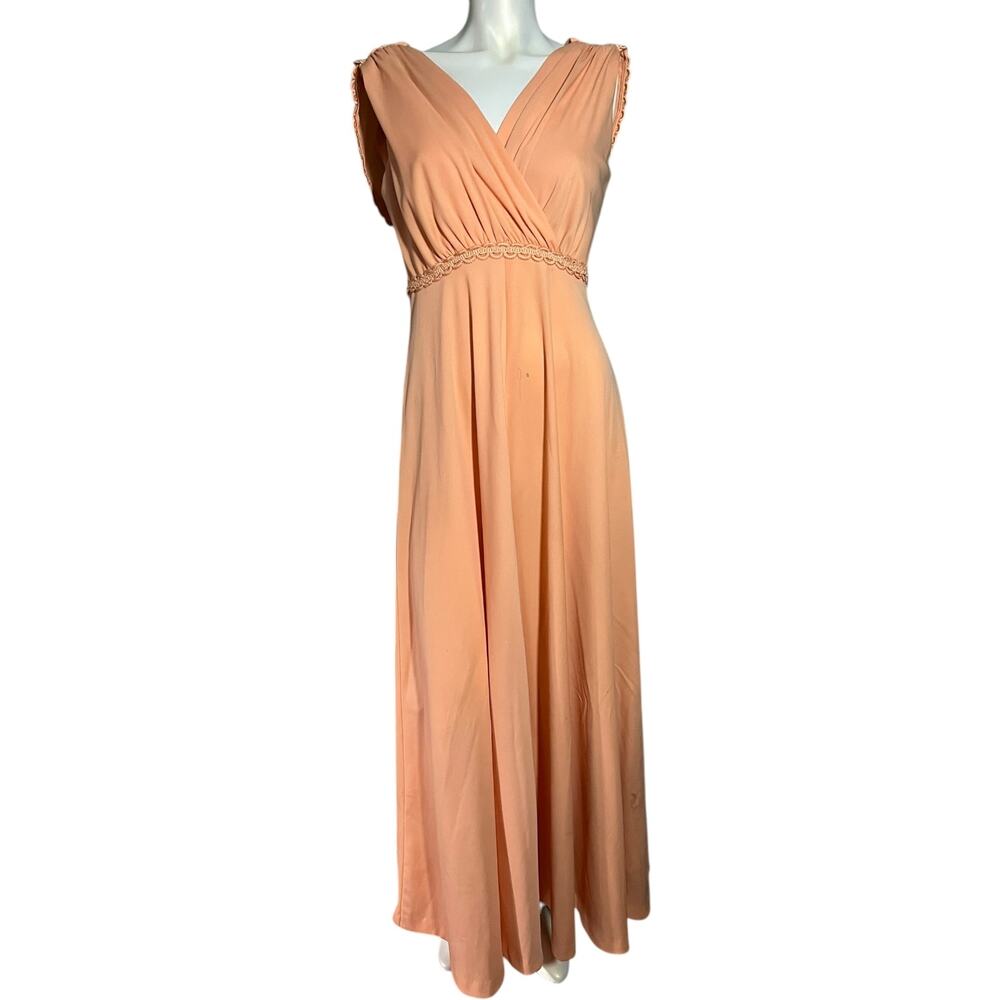 Vintage 70s Peachy Goddess Maxi Dress Draped Empire Waist Gown 9 / 10